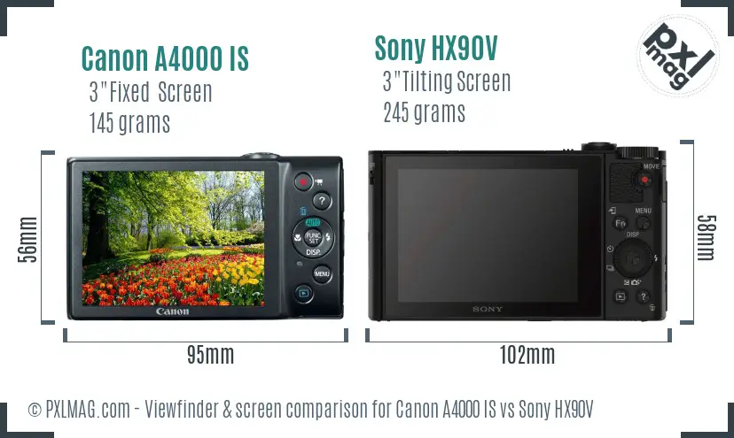 Canon A4000 IS vs Sony HX90V Screen and Viewfinder comparison Canon A4000 IS vs Sony HX90V Screen and Viewfinder comparison