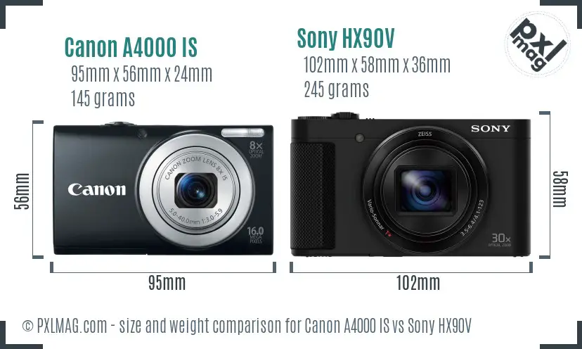 Canon A4000 IS vs Sony HX90V size comparison Canon A4000 IS vs Sony HX90V size comparison
