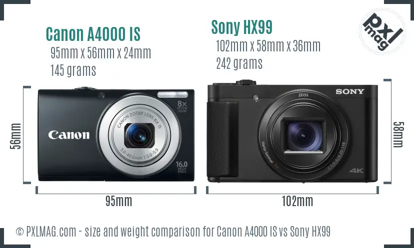 Canon A4000 IS vs Sony HX99 size comparison