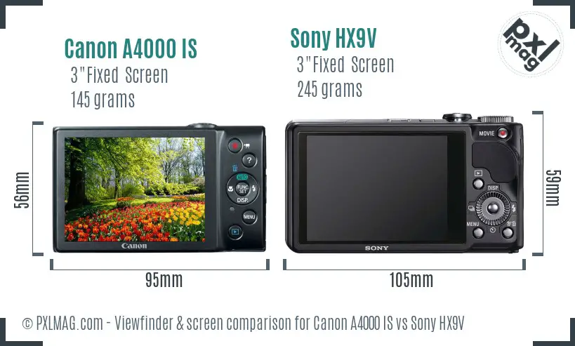 Canon A4000 IS vs Sony HX9V Screen and Viewfinder comparison