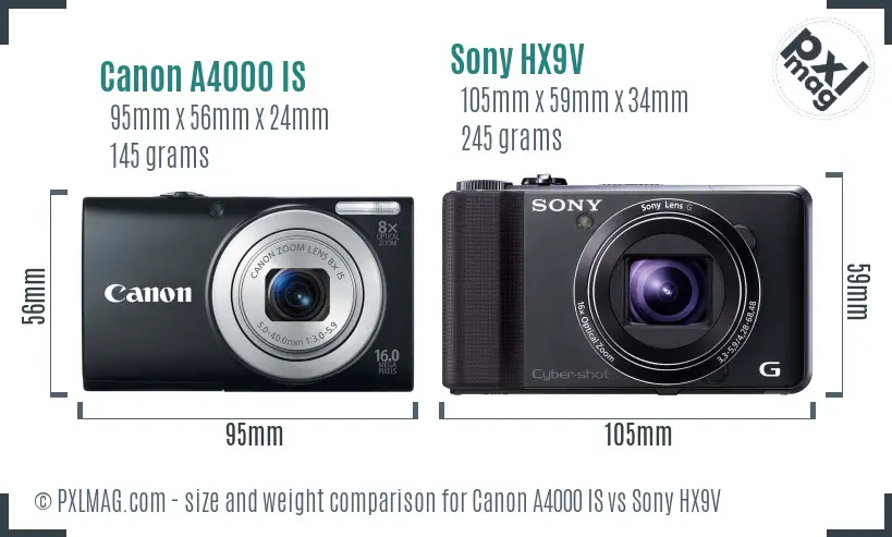 Canon A4000 IS vs Sony HX9V size comparison