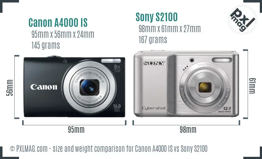 Canon A4000 IS vs Sony S2100 size comparison