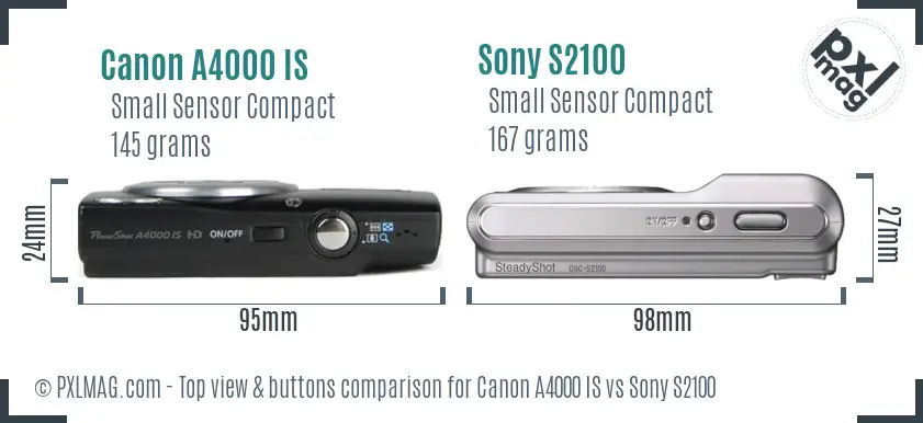 Canon A4000 IS vs Sony S2100 top view buttons comparison