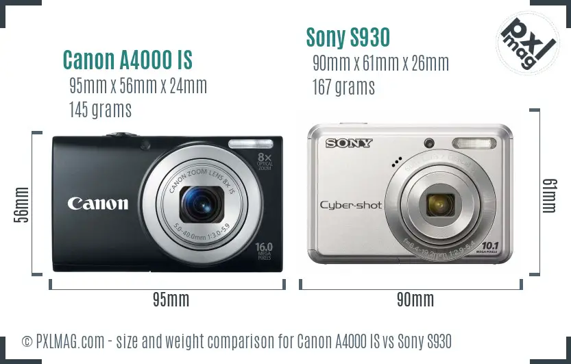 Canon A4000 IS vs Sony S930 size comparison Canon A4000 IS vs Sony S930 size comparison