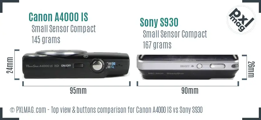 Canon A4000 IS vs Sony S930 top view buttons comparison Canon A4000 IS vs Sony S930 top view buttons comparison