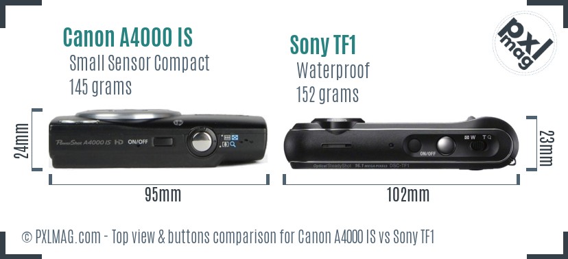 Canon A4000 IS vs Sony TF1 top view buttons comparison