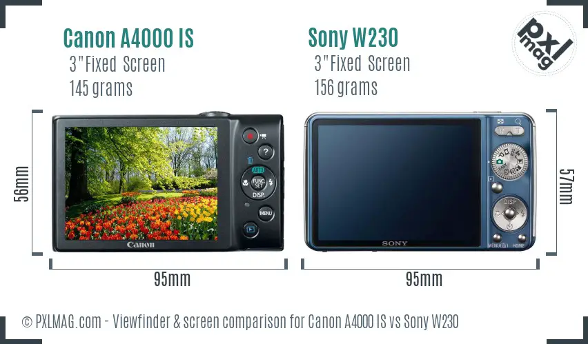 Canon A4000 IS vs Sony W230 Screen and Viewfinder comparison