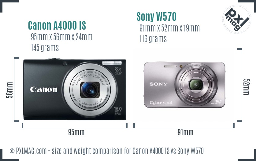 Canon A4000 IS vs Sony W570 size comparison