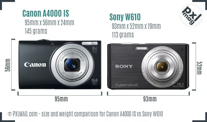 Canon A4000 IS vs Sony W610 size comparison