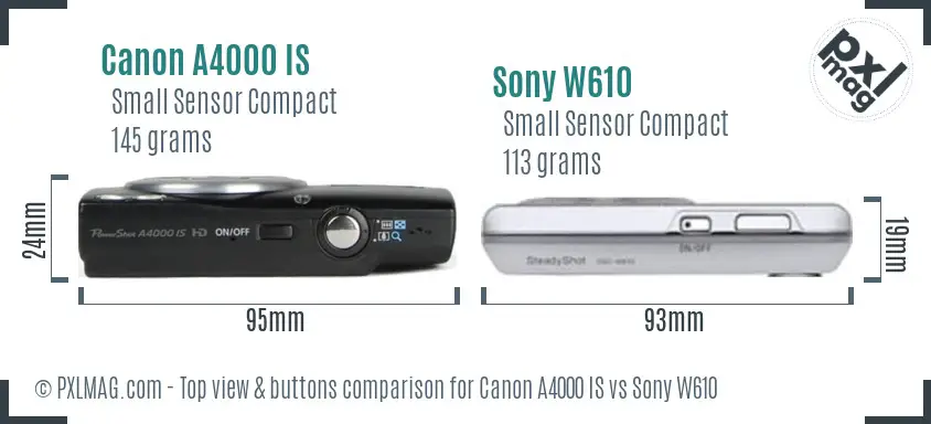 Canon A4000 IS vs Sony W610 top view buttons comparison