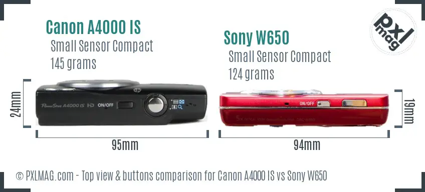 Canon A4000 IS vs Sony W650 top view buttons comparison