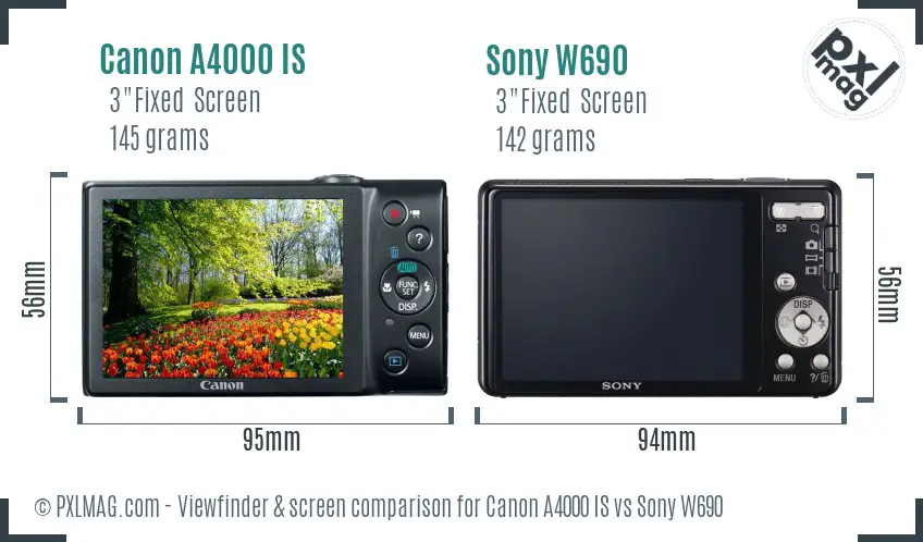Canon A4000 IS vs Sony W690 Screen and Viewfinder comparison