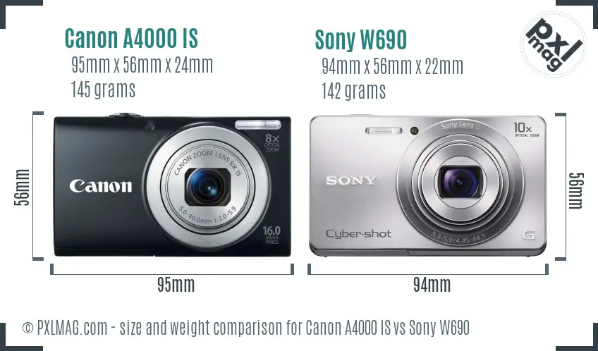 Canon A4000 IS vs Sony W690 size comparison