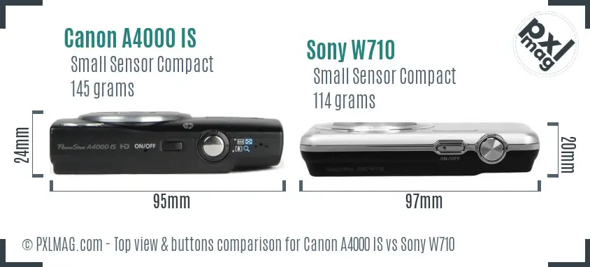 Canon A4000 IS vs Sony W710 top view buttons comparison