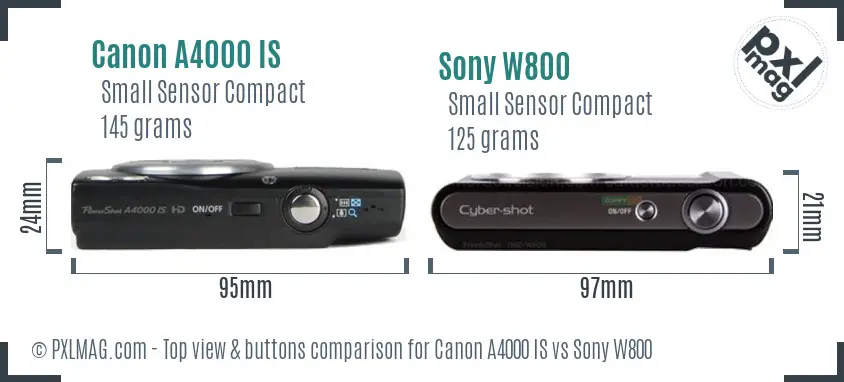 Canon A4000 IS vs Sony W800 top view buttons comparison