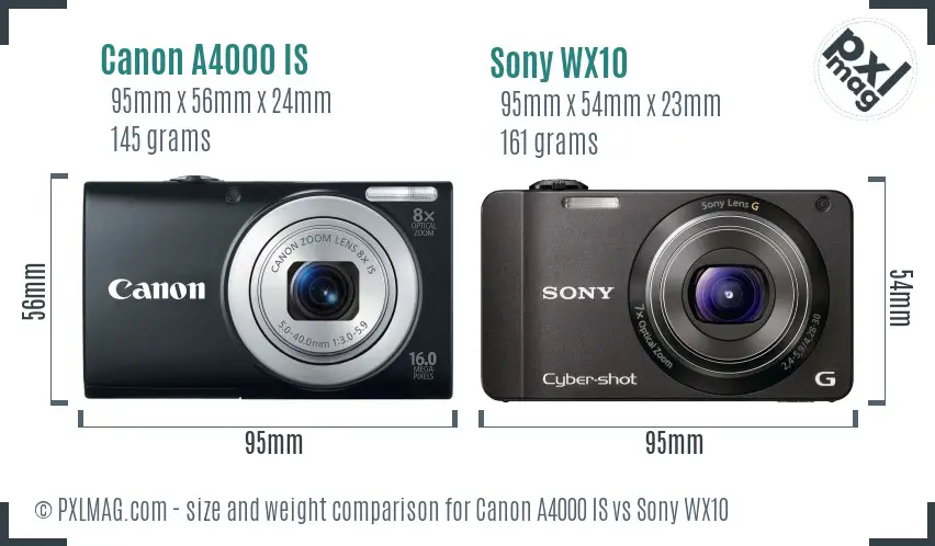 Canon A4000 IS vs Sony WX10 size comparison