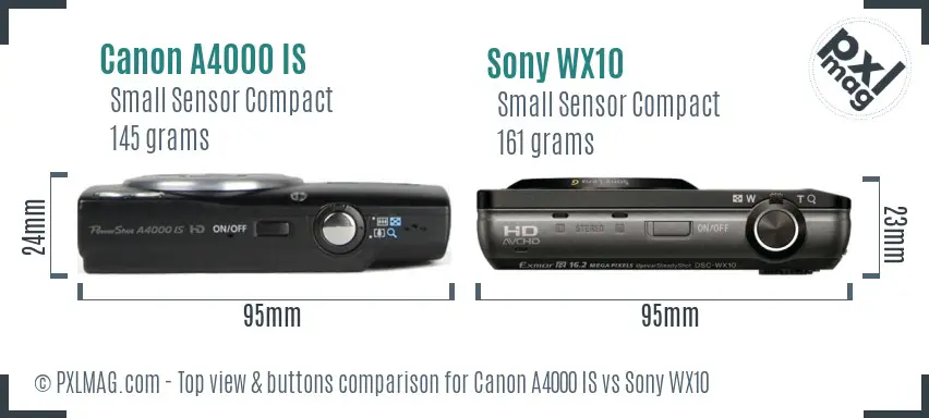 Canon A4000 IS vs Sony WX10 top view buttons comparison