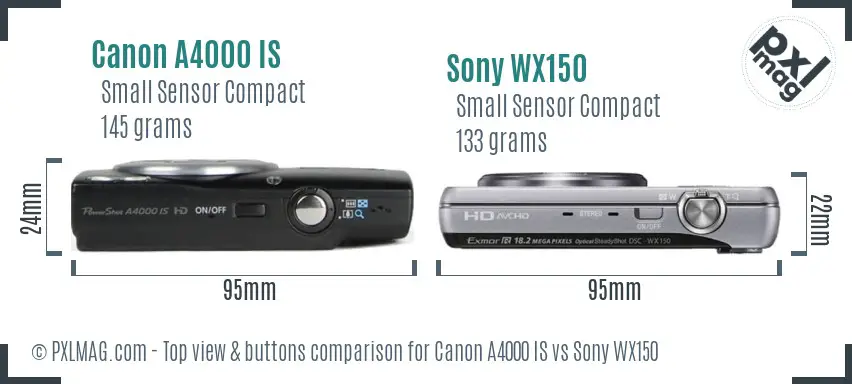 Canon A4000 IS vs Sony WX150 top view buttons comparison