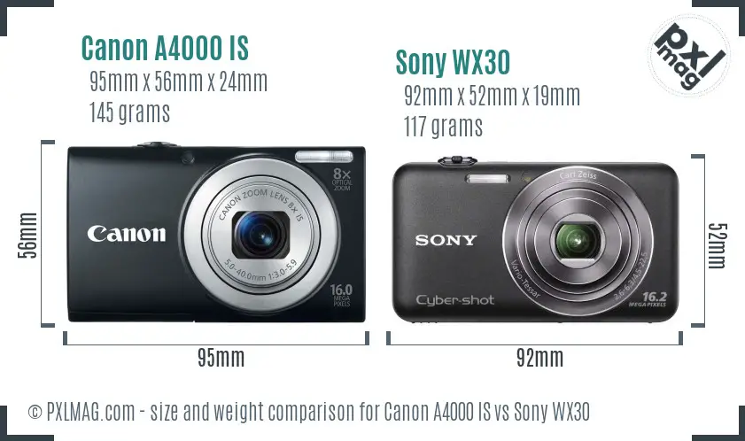 Canon A4000 IS vs Sony WX30 size comparison