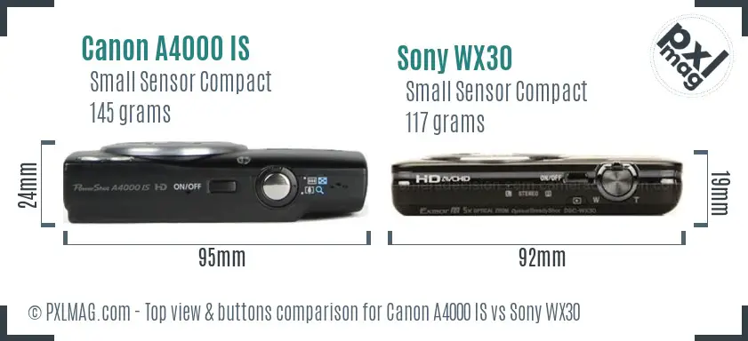 Canon A4000 IS vs Sony WX30 top view buttons comparison