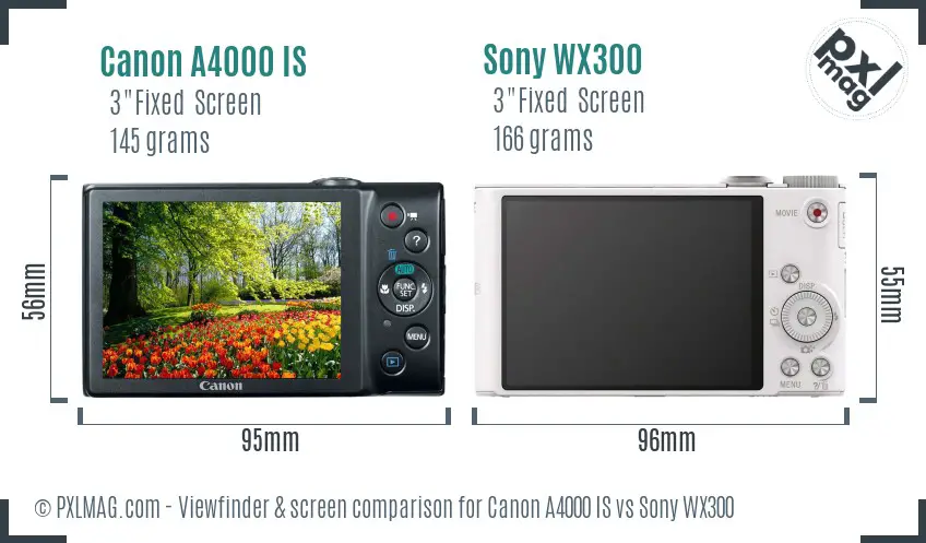 Canon A4000 IS vs Sony WX300 Screen and Viewfinder comparison Canon A4000 IS vs Sony WX300 Screen and Viewfinder comparison