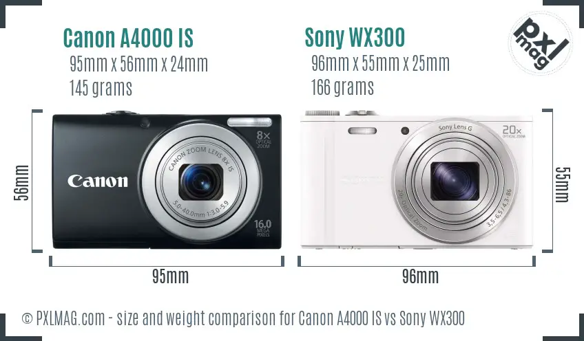 Canon A4000 IS vs Sony WX300 size comparison Canon A4000 IS vs Sony WX300 size comparison