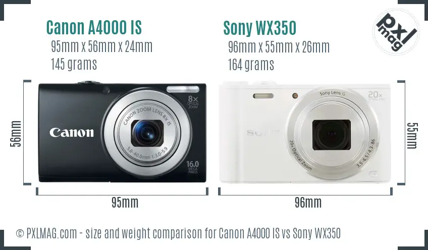 Canon A4000 IS vs Sony WX350 size comparison