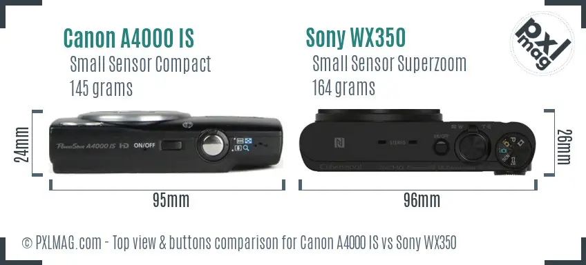 Canon A4000 IS vs Sony WX350 top view buttons comparison