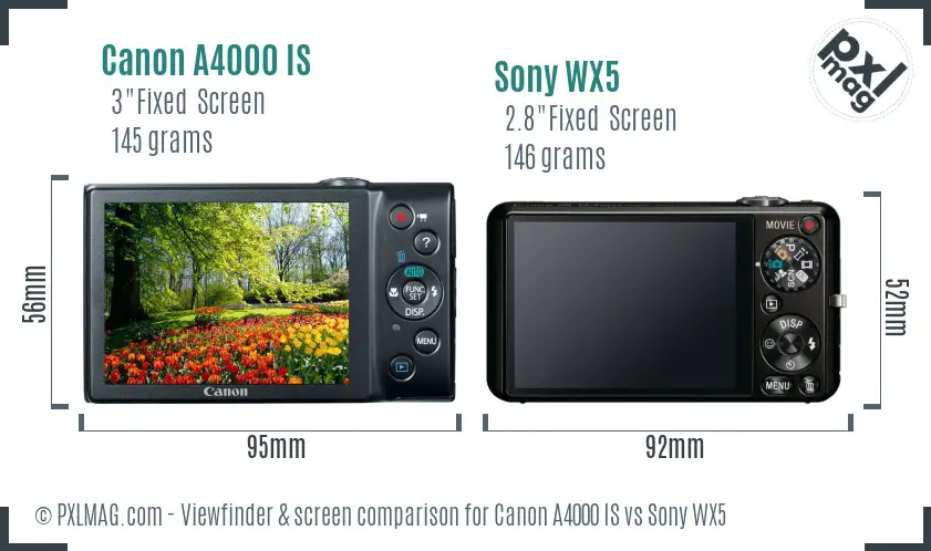 Canon A4000 IS vs Sony WX5 Screen and Viewfinder comparison