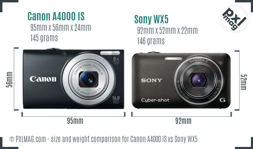 Canon A4000 IS vs Sony WX5 size comparison