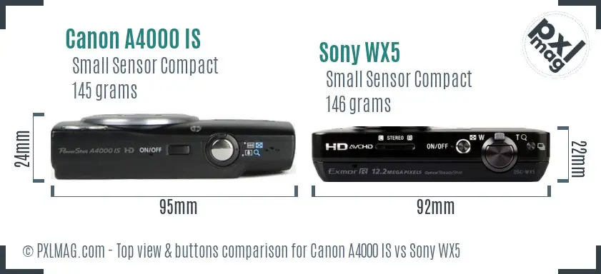 Canon A4000 IS vs Sony WX5 top view buttons comparison