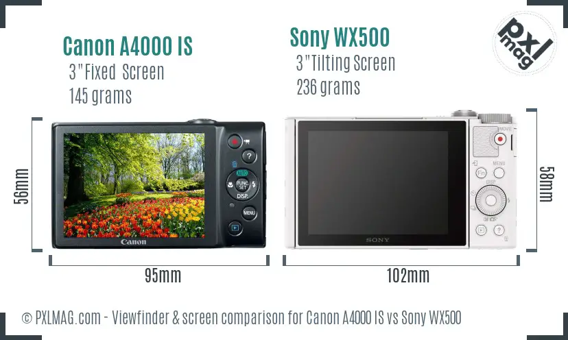 Canon A4000 IS vs Sony WX500 Screen and Viewfinder comparison