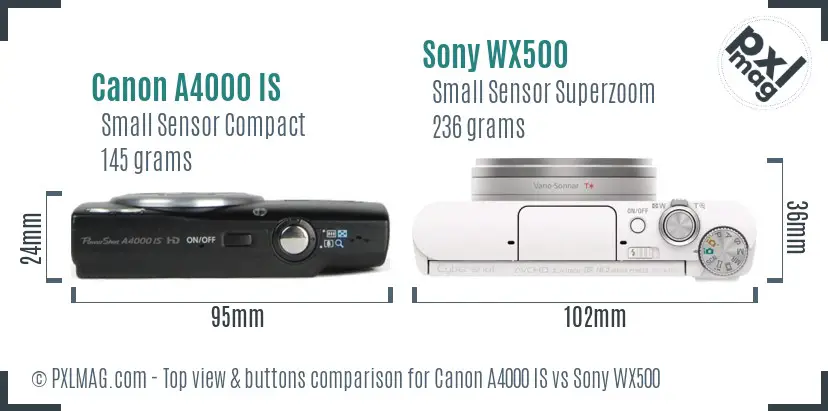 Canon A4000 IS vs Sony WX500 top view buttons comparison