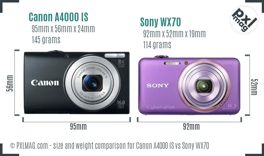 Canon A4000 IS vs Sony WX70 size comparison