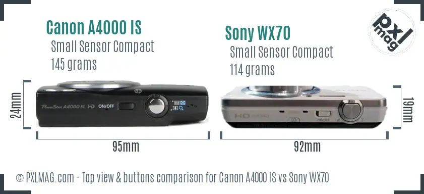 Canon A4000 IS vs Sony WX70 top view buttons comparison