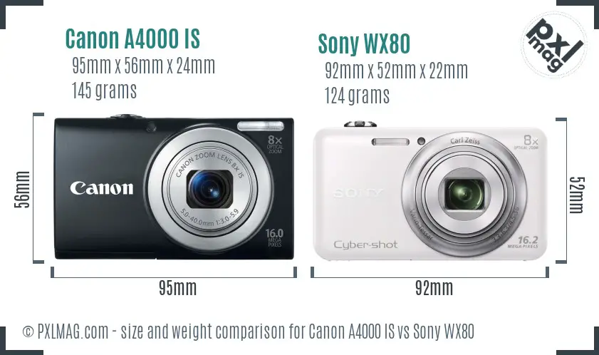 Canon A4000 IS vs Sony WX80 size comparison