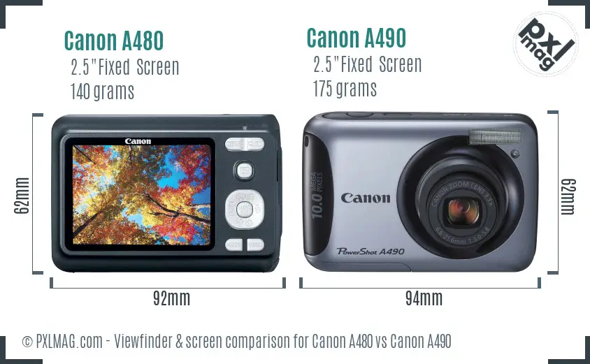 Canon A480 vs Canon A490 Screen and Viewfinder comparison