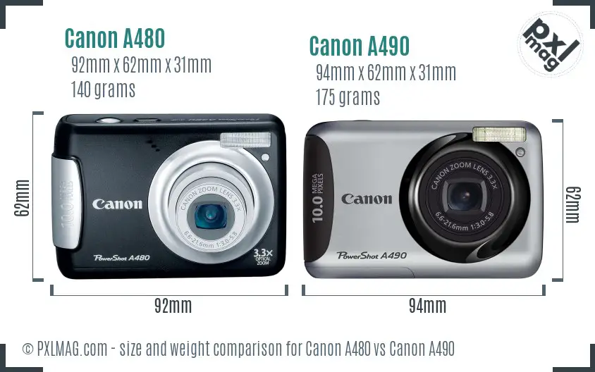 Canon A480 vs Canon A490 size comparison