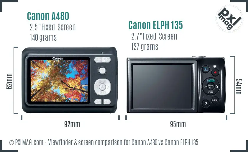 Canon A480 vs Canon ELPH 135 Screen and Viewfinder comparison Canon A480 vs Canon ELPH 135 Screen and Viewfinder comparison
