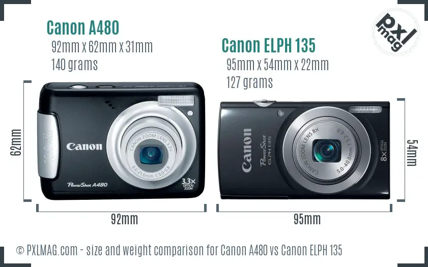 Canon A480 vs Canon ELPH 135 size comparison Canon A480 vs Canon ELPH 135 size comparison