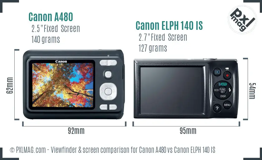 Canon A480 vs Canon ELPH 140 IS Screen and Viewfinder comparison