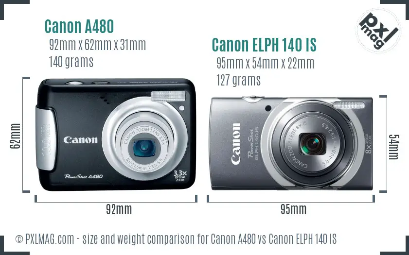 Canon A480 vs Canon ELPH 140 IS size comparison