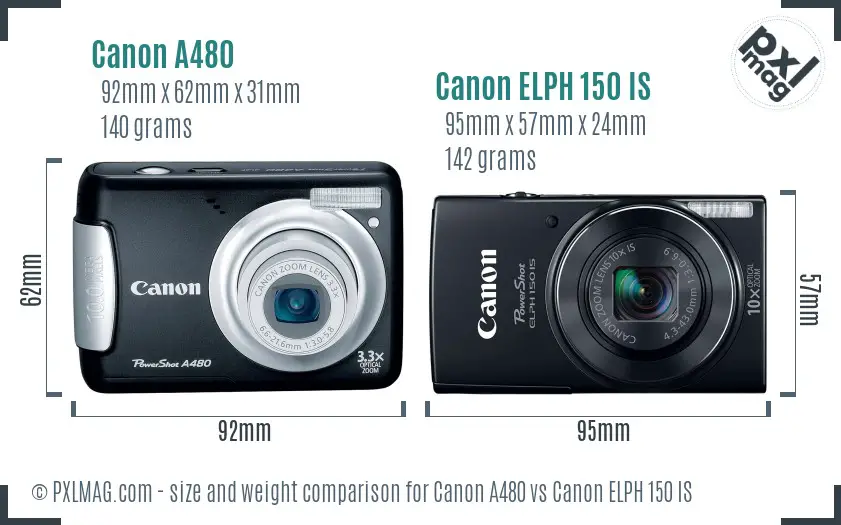 Canon A480 vs Canon ELPH 150 IS size comparison
