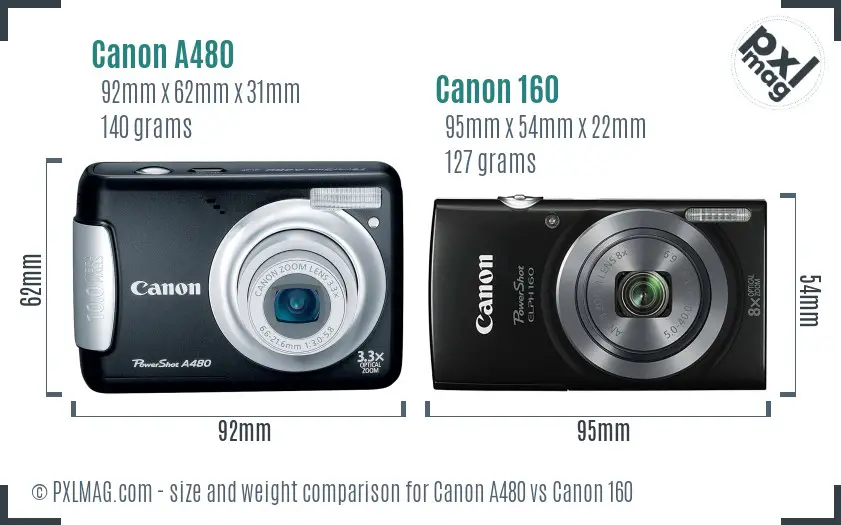 Canon A480 vs Canon 160 size comparison