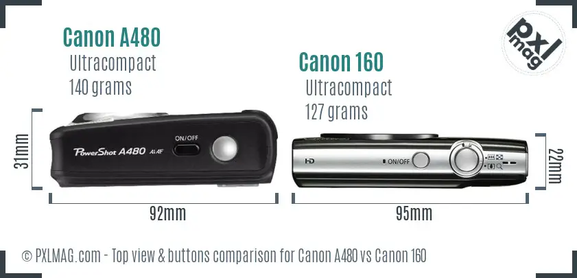 Canon A480 vs Canon 160 top view buttons comparison