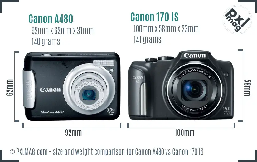 Canon A480 vs Canon 170 IS size comparison Canon A480 vs Canon 170 IS size comparison