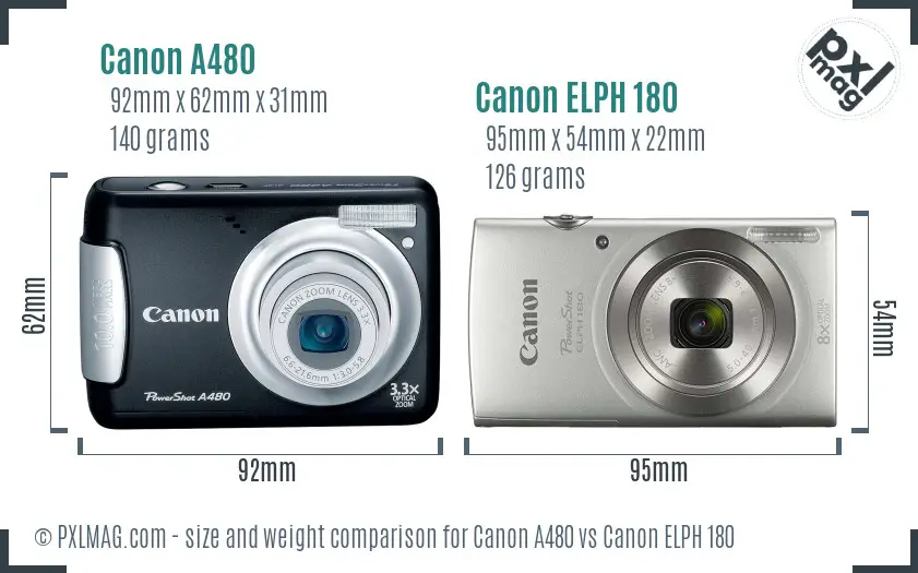 Canon A480 vs Canon ELPH 180 size comparison