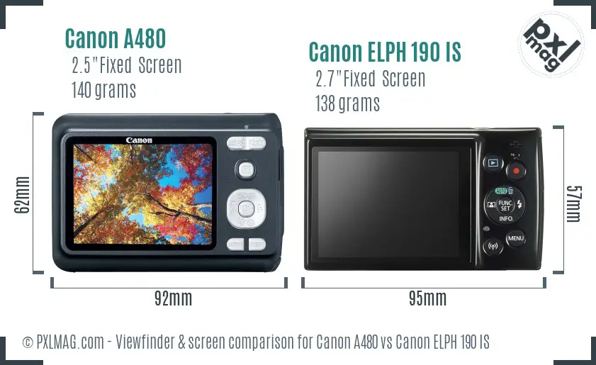 Canon A480 vs Canon ELPH 190 IS Screen and Viewfinder comparison