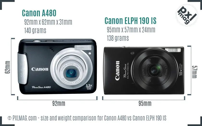 Canon A480 vs Canon ELPH 190 IS size comparison