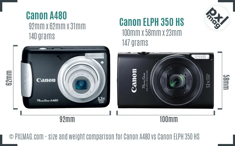 Canon A480 vs Canon ELPH 350 HS size comparison